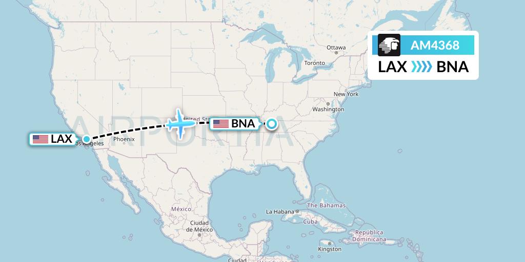 AM4368 Aeromexico Flight Map: Los Angeles to Nashville
