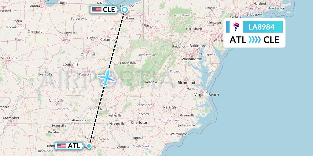 LA8984 LAN Airlines Flight Map: Atlanta to Cleveland