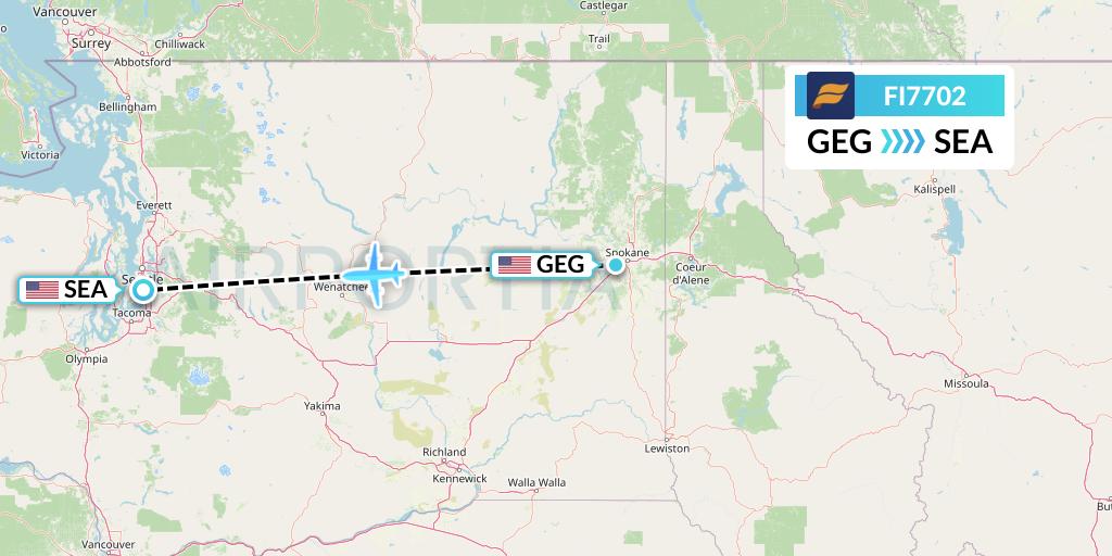 FI7702 Icelandair Flight Map: Spokane to Seattle