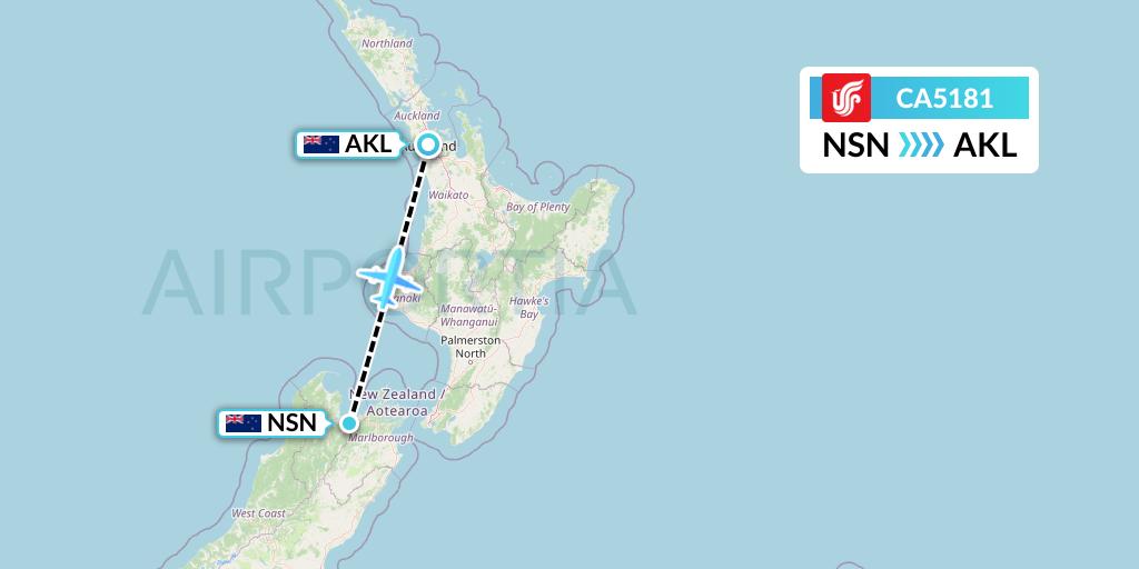 CA5181 Air China Flight Map: Nelson to Auckland