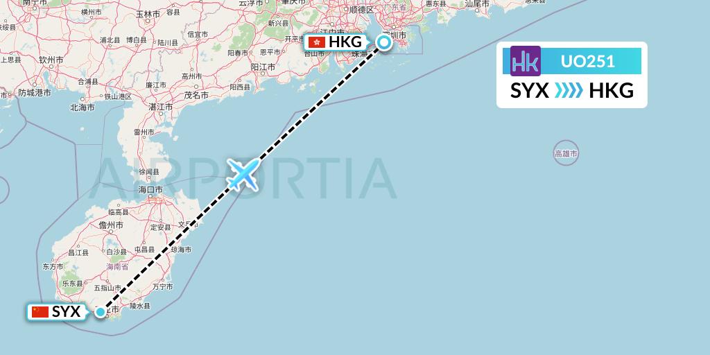 UO251 Hong Kong Express Flight Map: Sanya to Hong Kong