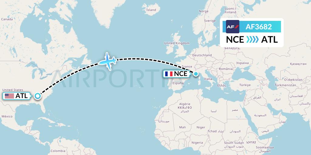 AF3682 Air France Flight Map: Nice to Atlanta