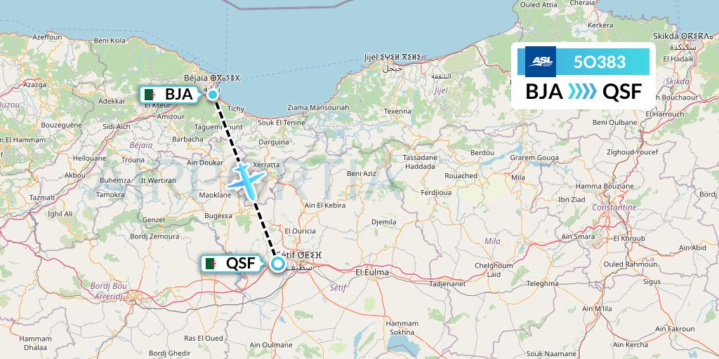 5O383 ASL Airlines France Flight Map: Bejaia to Setif