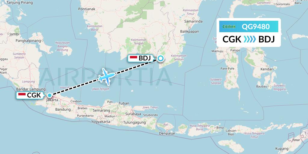 QG9480 Citilink Flight Map: Jakarta to Banjarmasin
