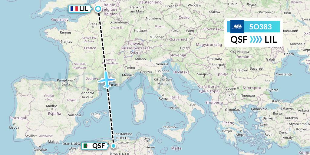 5O383 ASL Airlines France Flight Map: Setif to Lille