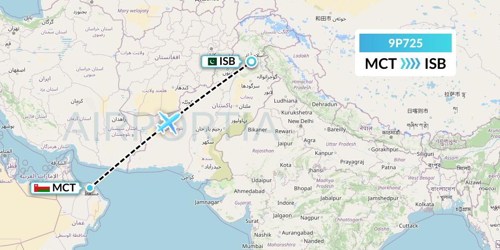 9P725 Fly Jinnah Flight Map: Muscat to Islamabad