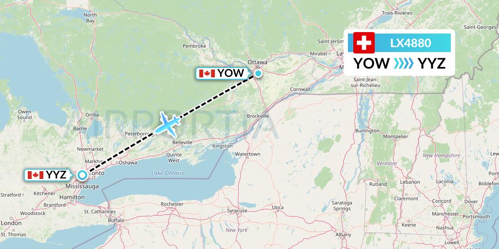LX4880 Swiss Flight Map: Ottawa to Toronto