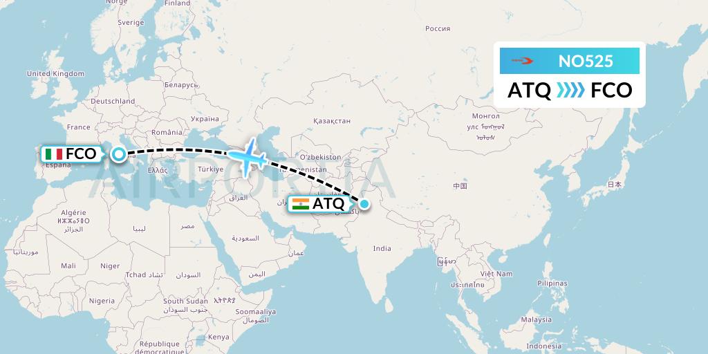 NO525 Neos Flight Map: Amritsar to Rome