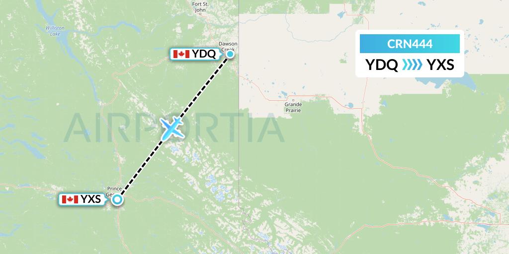 CRN444 Aerocaribbean Flight Map: Dawson Creek to Prince George