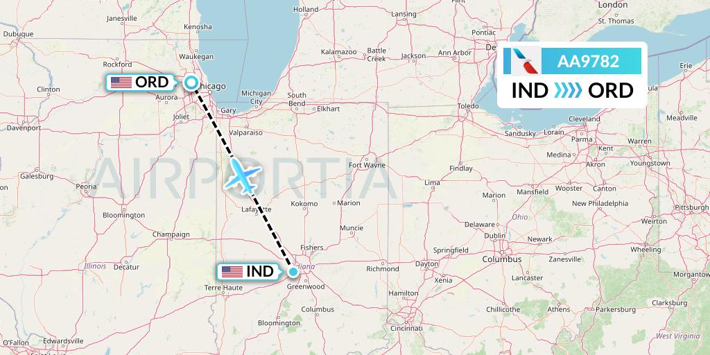 AA9782 American Airlines Flight Map: Indianapolis to Chicago
