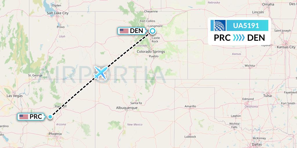 UA5191 United Airlines Flight Map: Prescott to Denver
