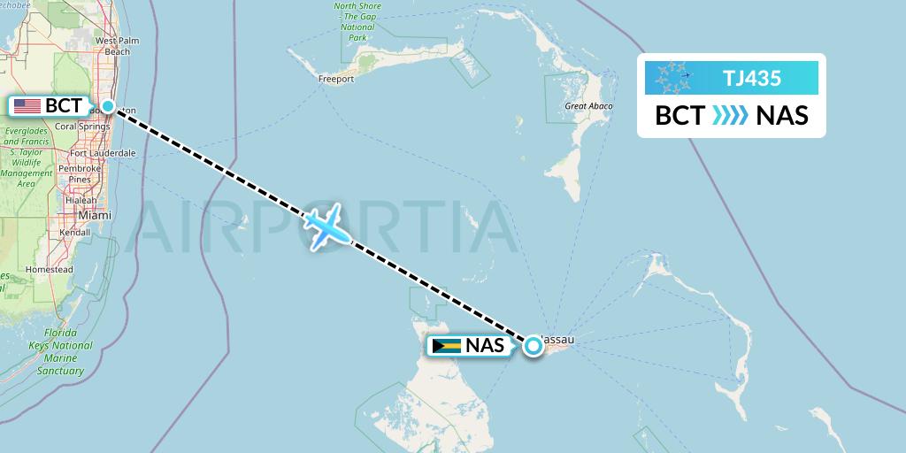 TJ435 Tradewind Aviation Flight Map: Boca Raton to Nassau