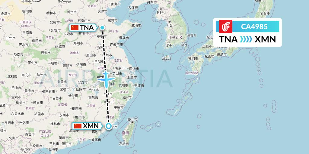 CA4985 Air China Flight Map: Jinan to Xiamen