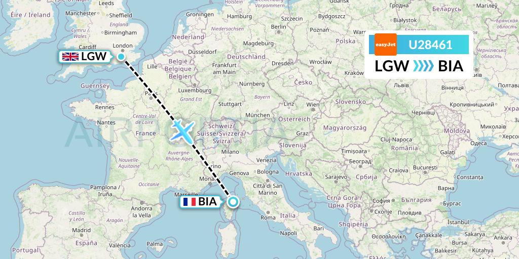 U28461 EasyJet Flight Map: London to Bastia