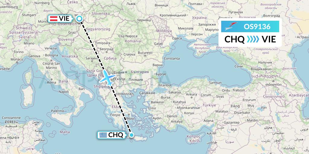 OS9136 Austrian Airlines Flight Map: Chania to Vienna