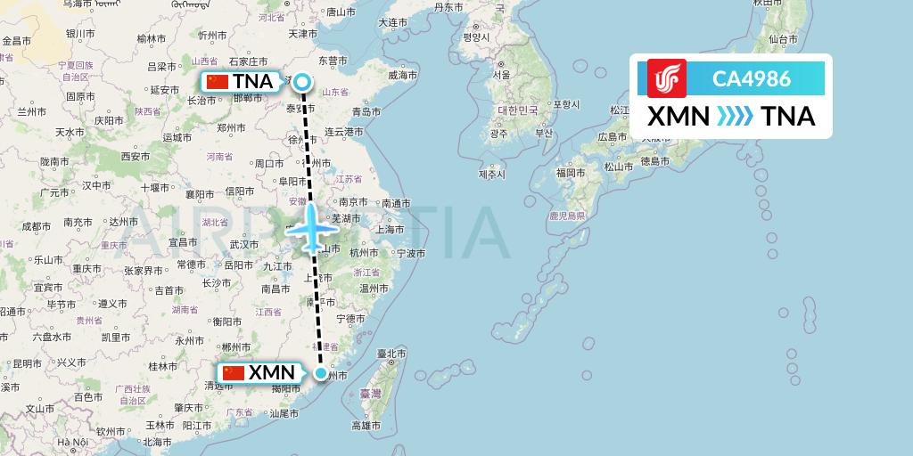 CA4986 Air China Flight Map: Xiamen to Jinan