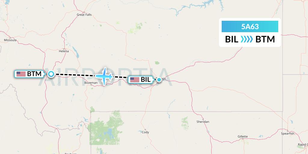 5A63 Alpine Air Express Flight Map: Billings to Butte