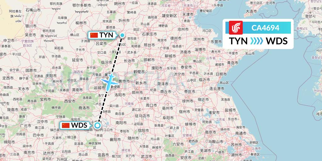 CA4694 Air China Flight Map: Taiyuan to Shiyan