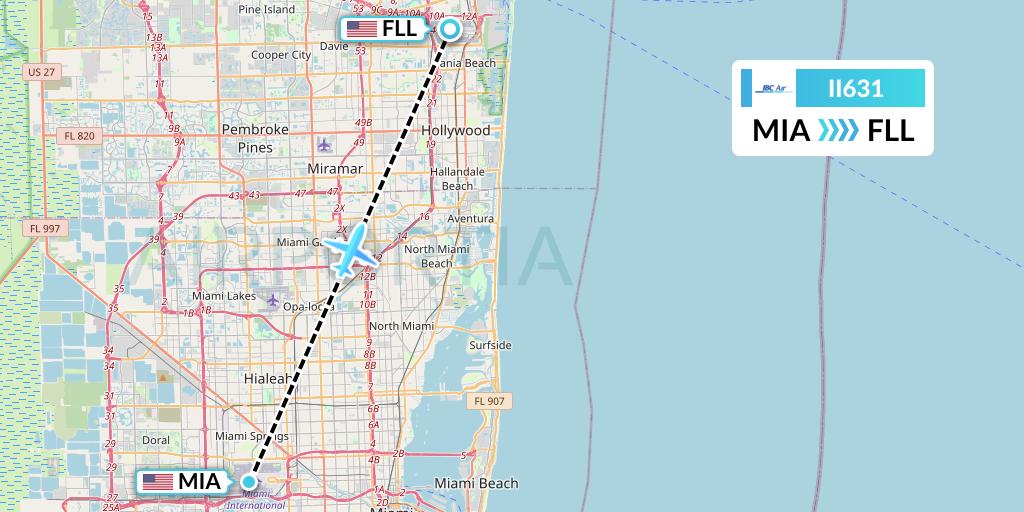 II631 IBC Airways Flight Map: Miami to Fort Lauderdale