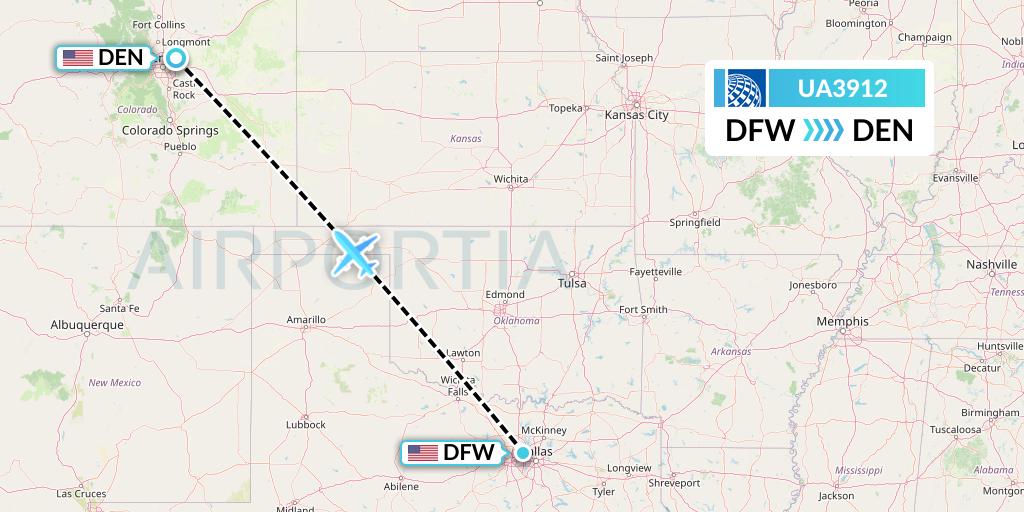 UA3912 United Airlines Flight Map: Dallas to Denver