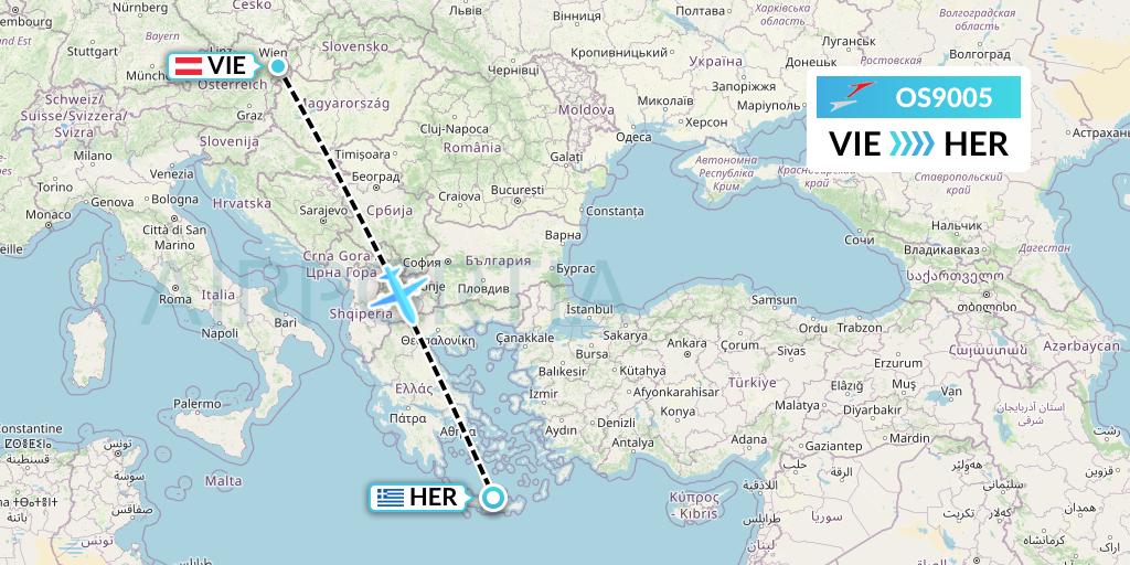 OS9005 Austrian Airlines Flight Map: Vienna to Heraklion
