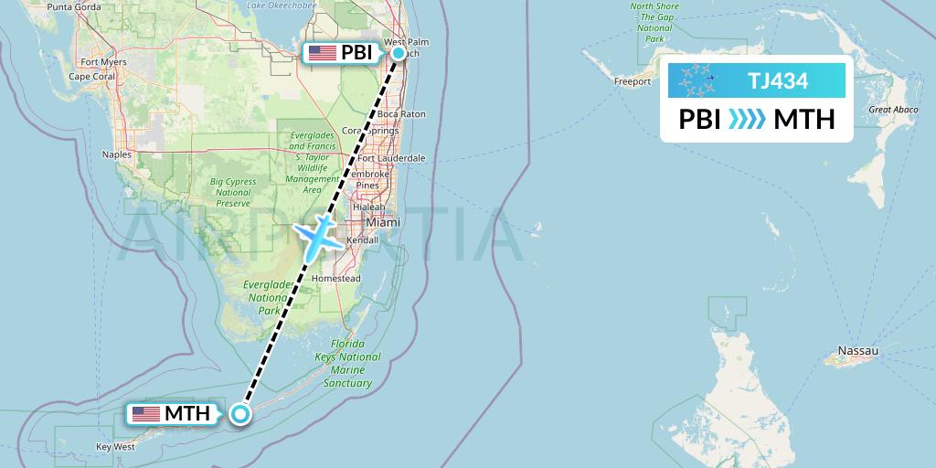 TJ434 Tradewind Aviation Flight Map: West Palm Beach to Marathon