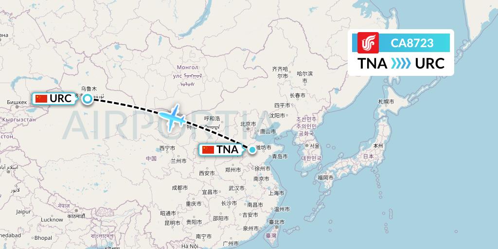 CA8723 Air China Flight Map: Jinan to Urumqi