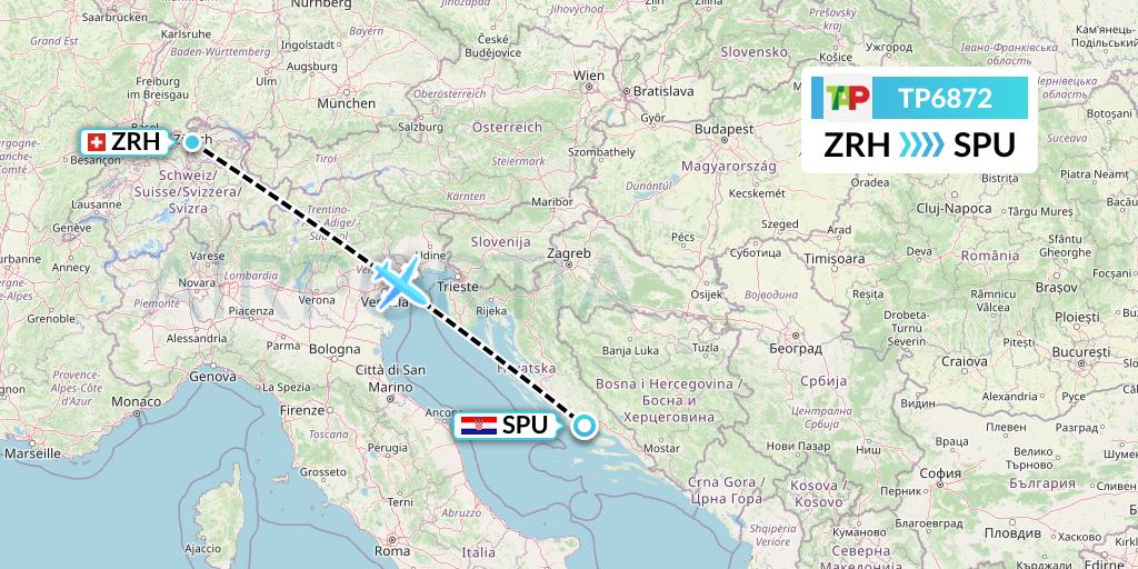 TP6872 TAP Portugal Flight Map: Zurich to Split