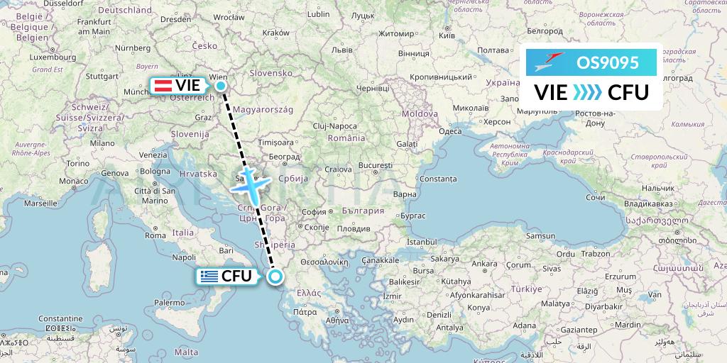 OS9095 Austrian Airlines Flight Map: Vienna to Corfu