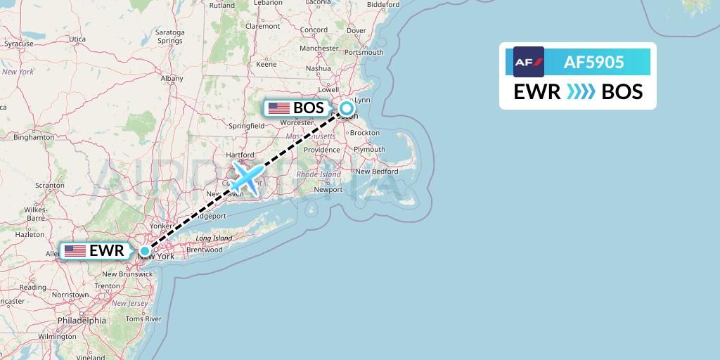 AF5905 Air France Flight Map: New York to Boston