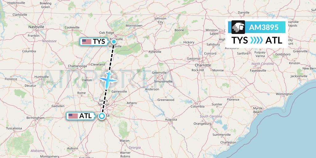 AM3895 Aeromexico Flight Map: Knoxville to Atlanta
