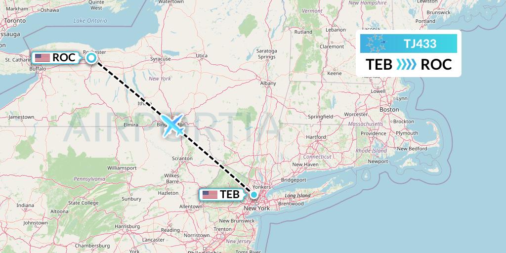 TJ433 Tradewind Aviation Flight Map: Teterboro to Rochester