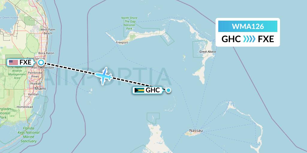 WMA126 Watermakers Air Flight Map: Bahamas to Fort Lauderdale
