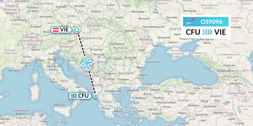 OS9096 Austrian Airlines Flight Map: Corfu to Vienna