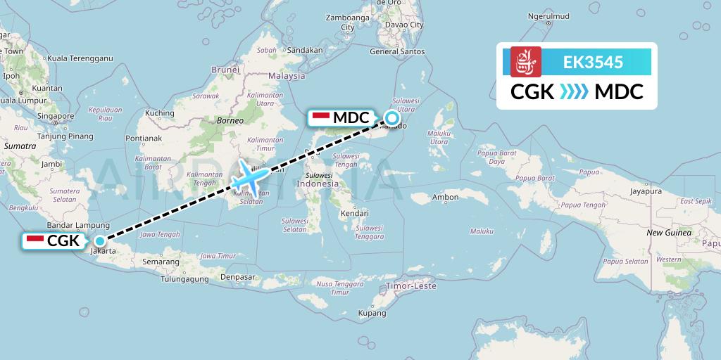 EK3545 Emirates Flight Map: Jakarta to Manado