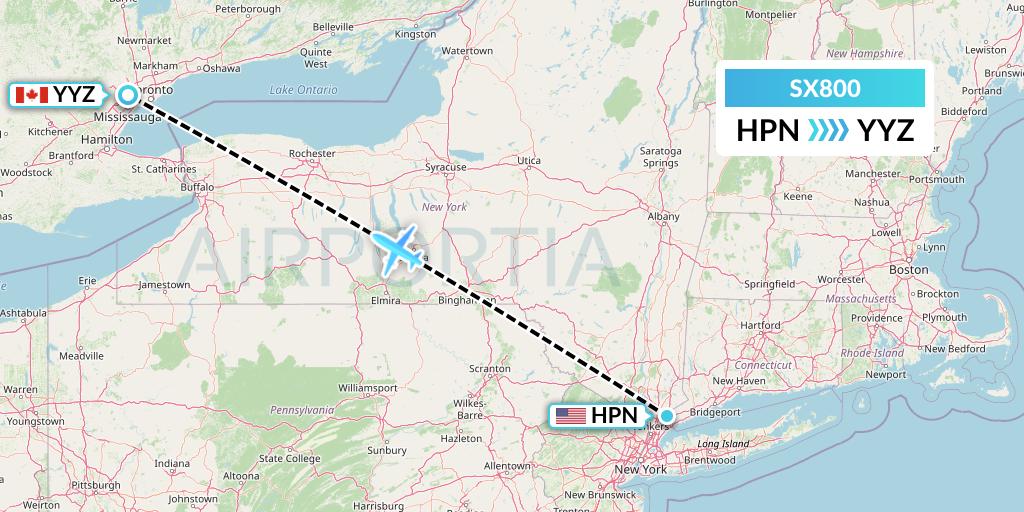SX800 Flygta Airlines Flight Map: White Plains to Toronto