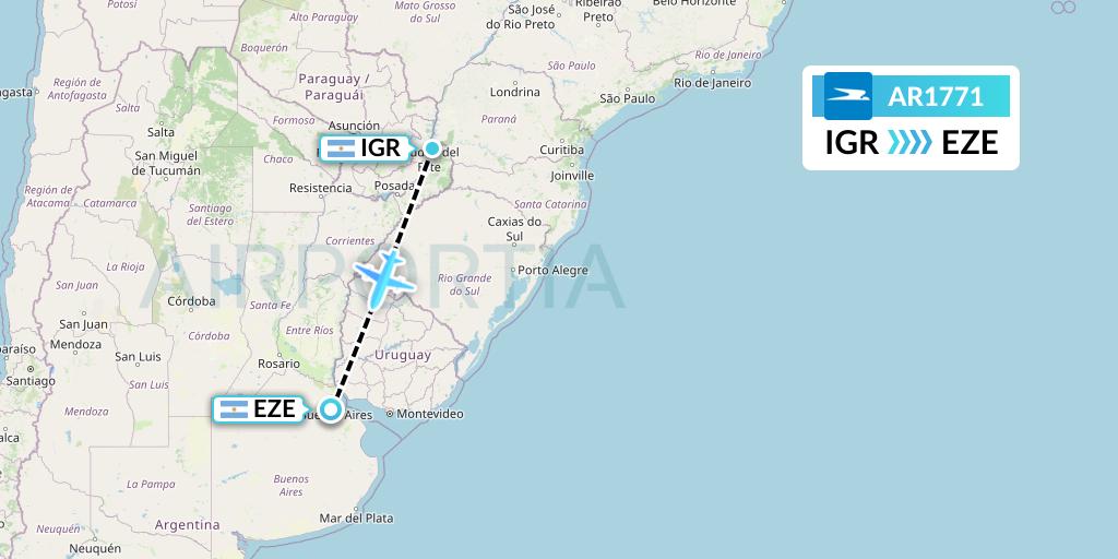 AR1771 Aerolineas Argentinas Flight Map: Puerto Iguazu to Buenos Aires