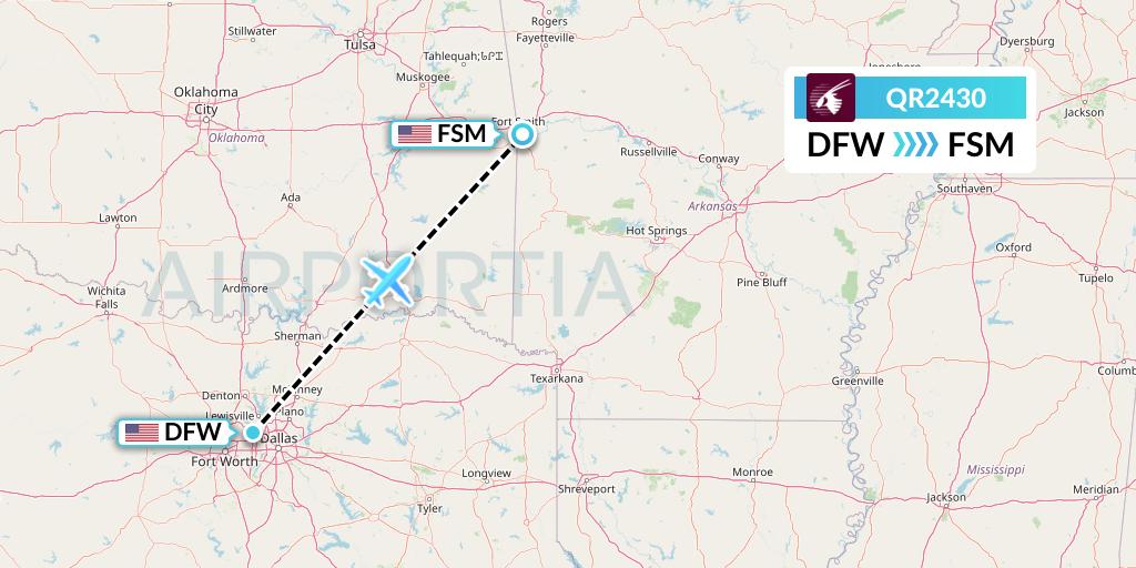 QR2430 Qatar Airways Flight Map: Dallas to Fort Smith