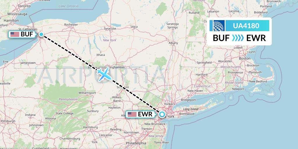 UA4180 United Airlines Flight Map: Buffalo to New York