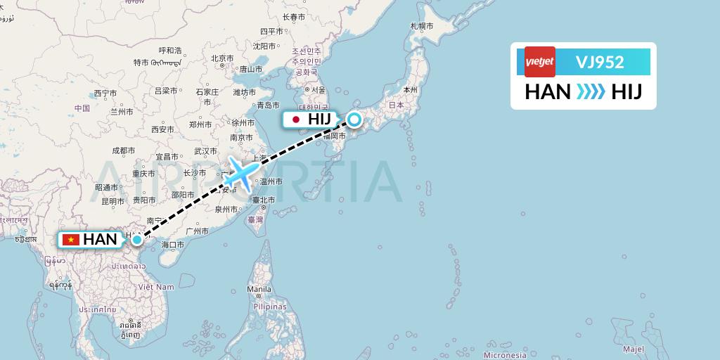 VJ952 VietJet Air Flight Map: Hanoi to Hiroshima