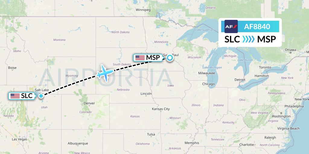 AF8840 Air France Flight Map: Salt Lake City to Minneapolis