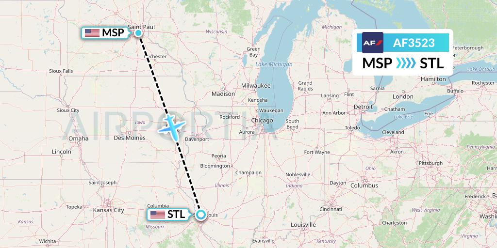 AF3523 Air France Flight Map: Minneapolis to St. Louis