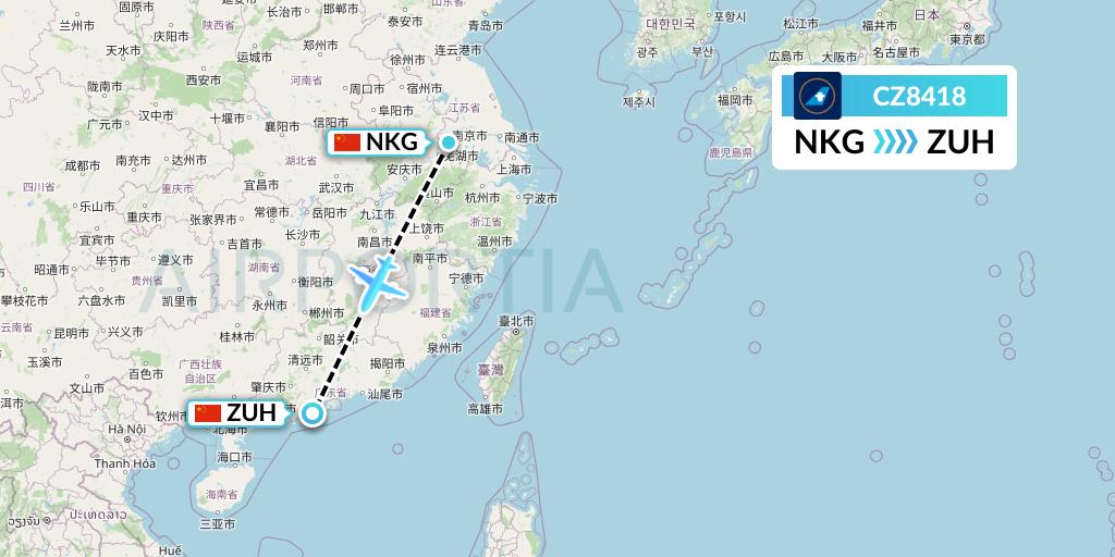 CZ8418 China Southern Airlines Flight Map: Nanjing to Zhuhai