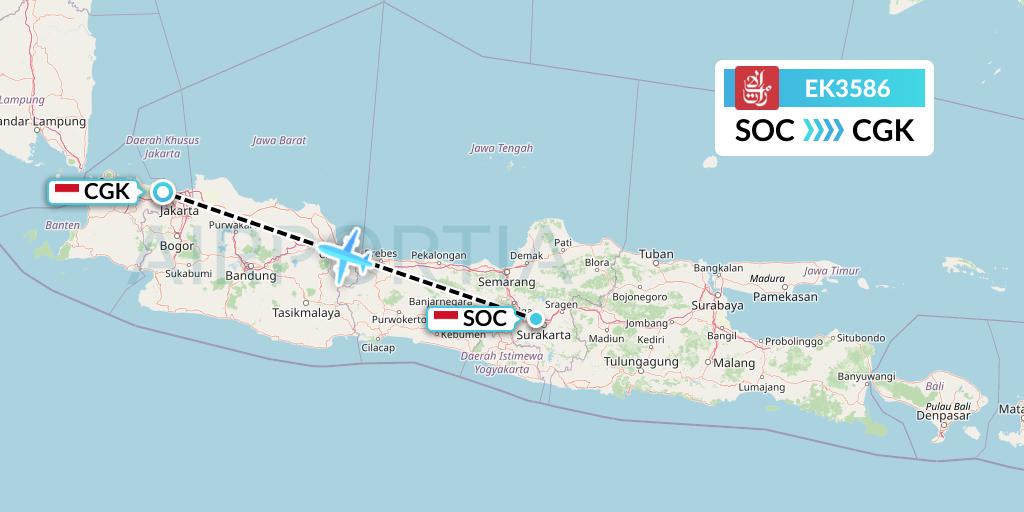 EK3586 Emirates Flight Map: Surakarta to Jakarta