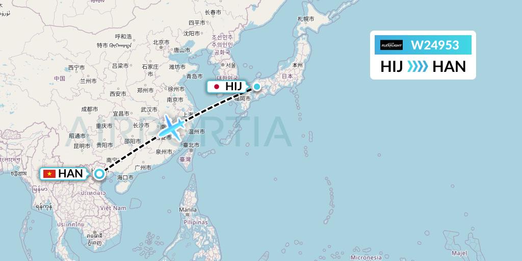 W24953 Flex Flight Flight Map: Hiroshima to Hanoi