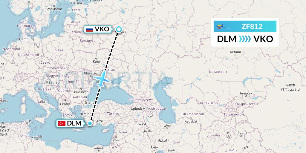 ZF812 Azur Air Flight Map: Dalaman to Moscow