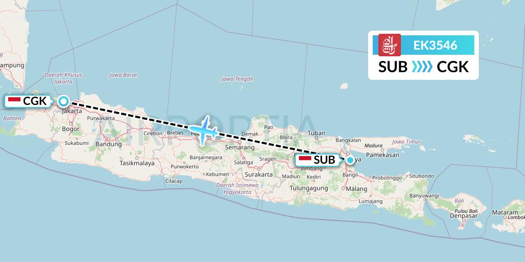 EK3546 Emirates Flight Map: Surabaya to Jakarta