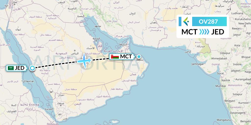 OV287 SalamAir Flight Map: Muscat to Jeddah