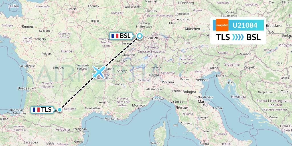 U21084 EasyJet Flight Map: Toulouse to Basel