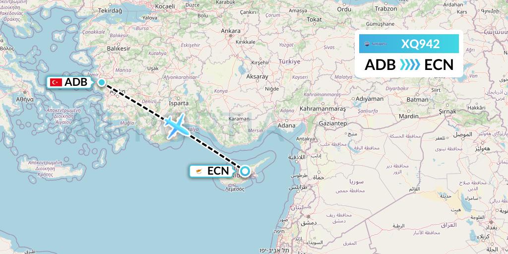 XQ942 SunExpress Flight Map: Izmir to Tymvou